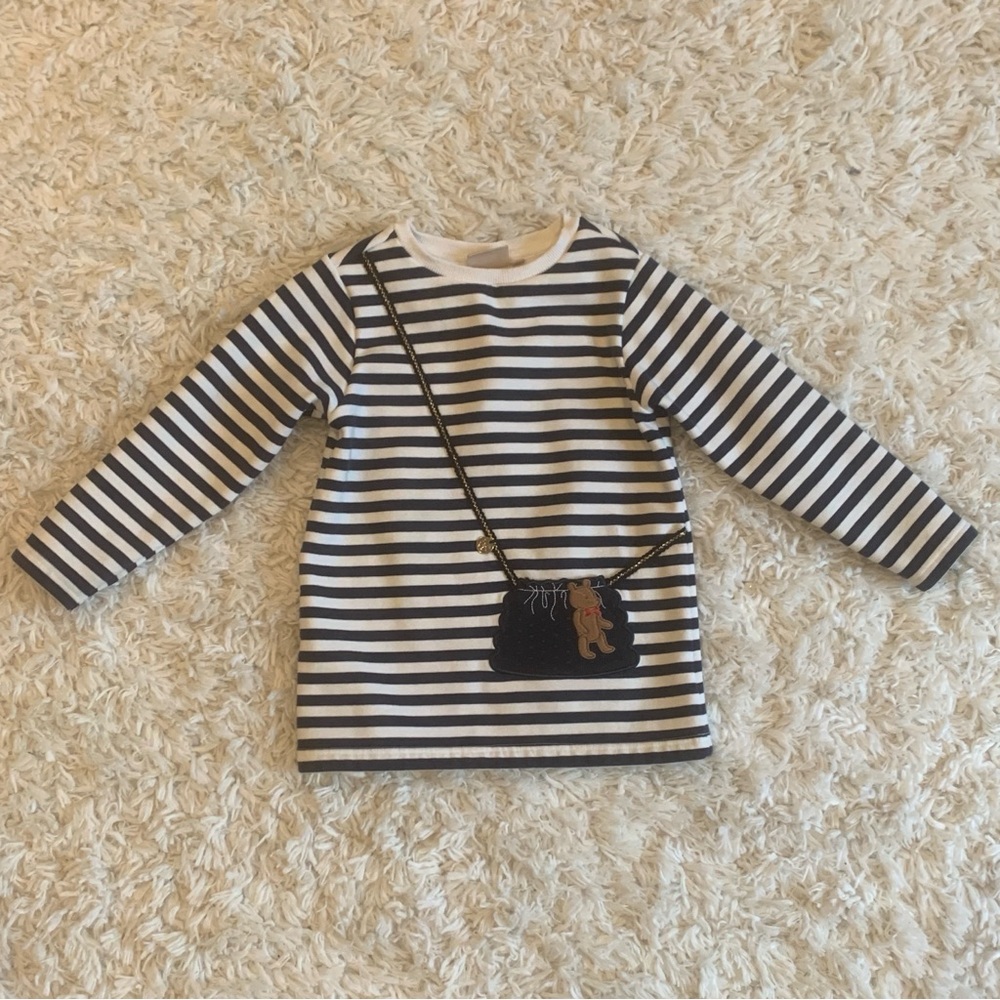 Chickeeduck Striped Teddy Bear Purse Sweatshirt (110 cm, 4/5 Y)